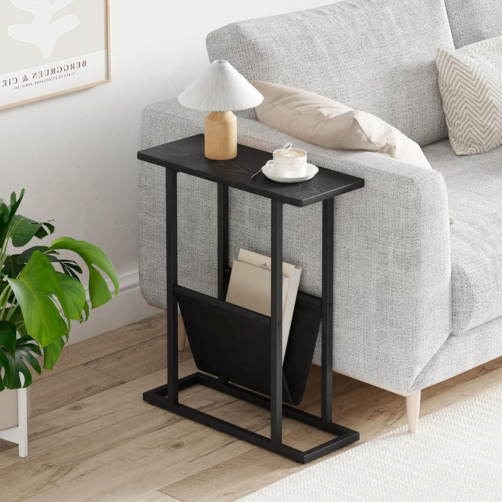 Small Narrow Side Table, Slim End Table, Black Oak