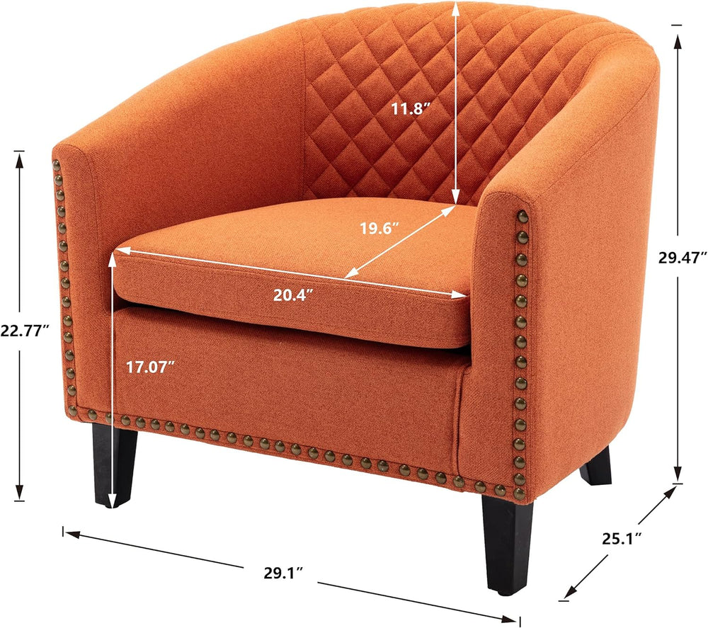 Modern Upholstered Accent Armchair Orange Linen