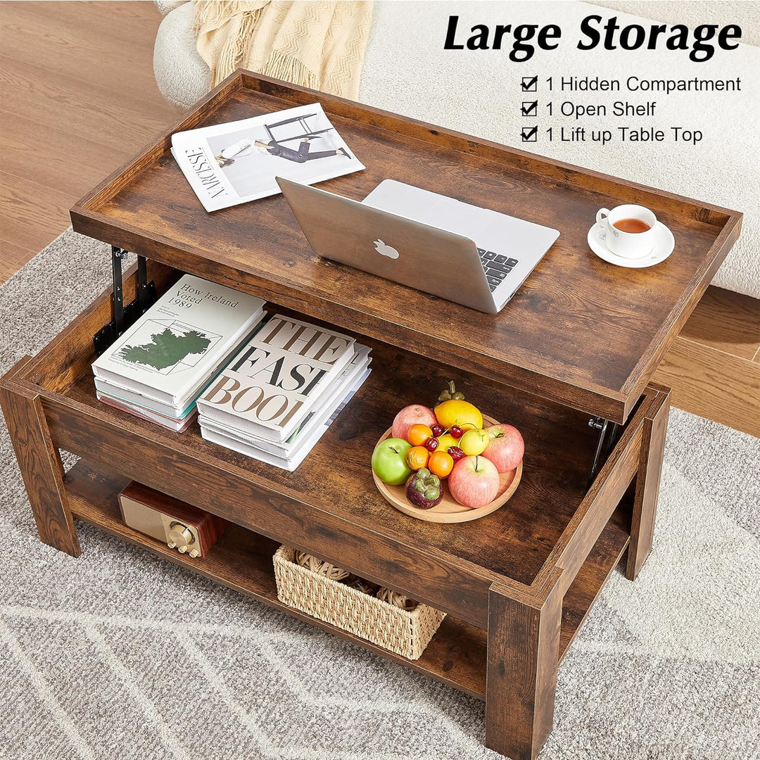 Lift Top Coffee Table with Hidden Storage, Rustic Brown