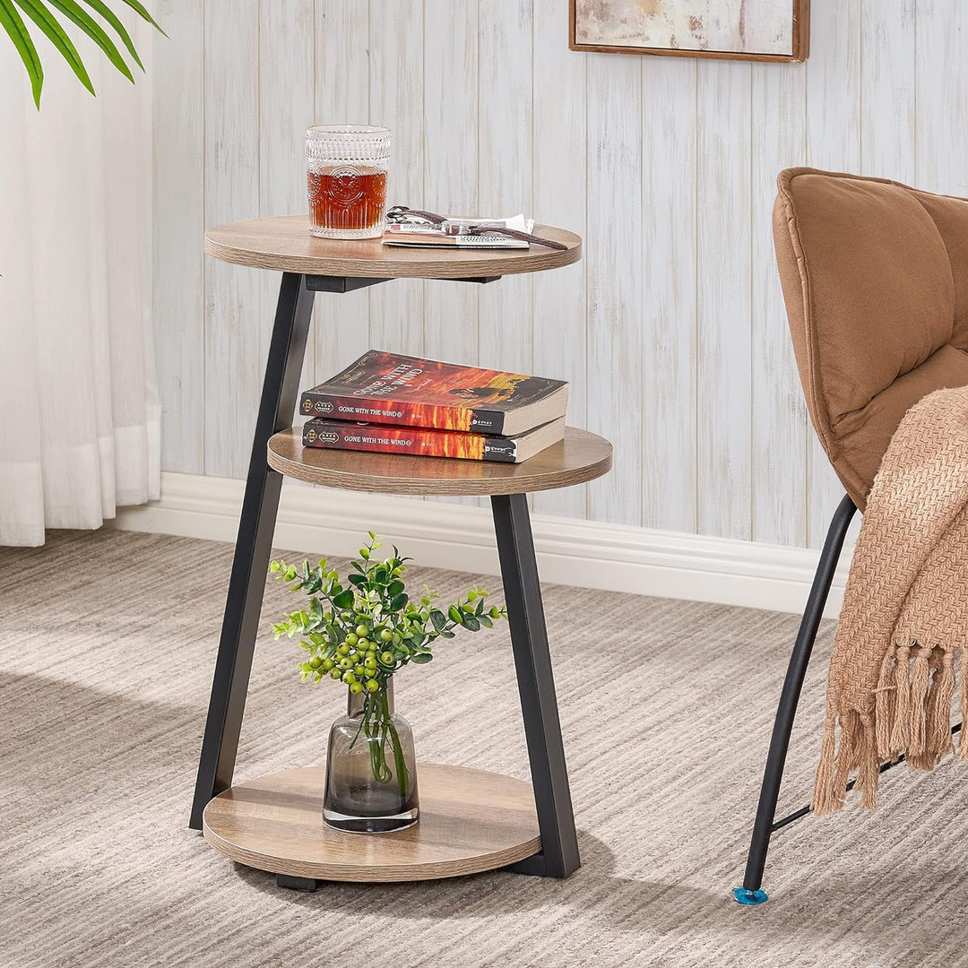 Round End Table Metal Frame Greige