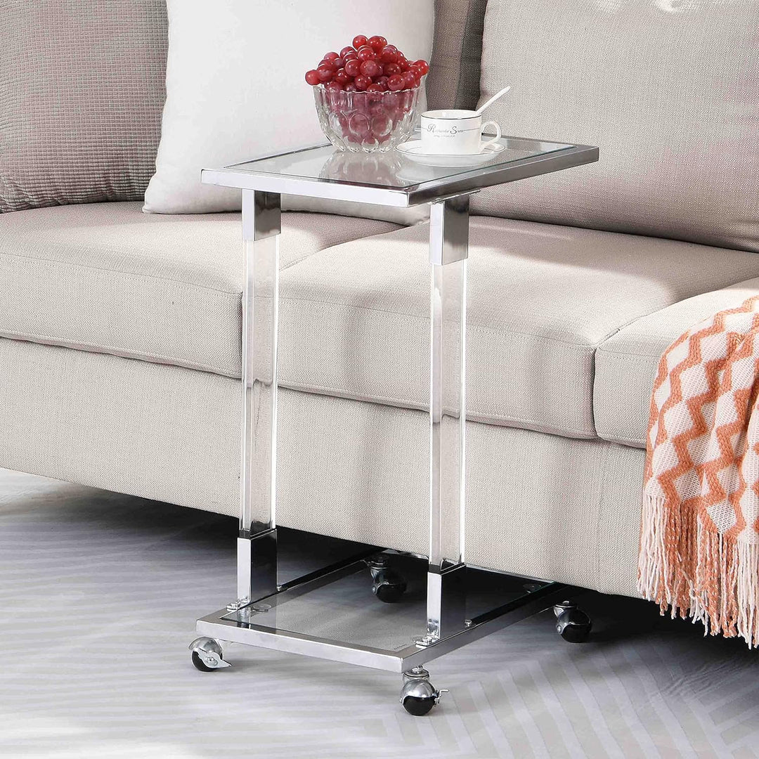 Tempered Glass Coffee Table Set, Modern Acrylic Legs, Circle