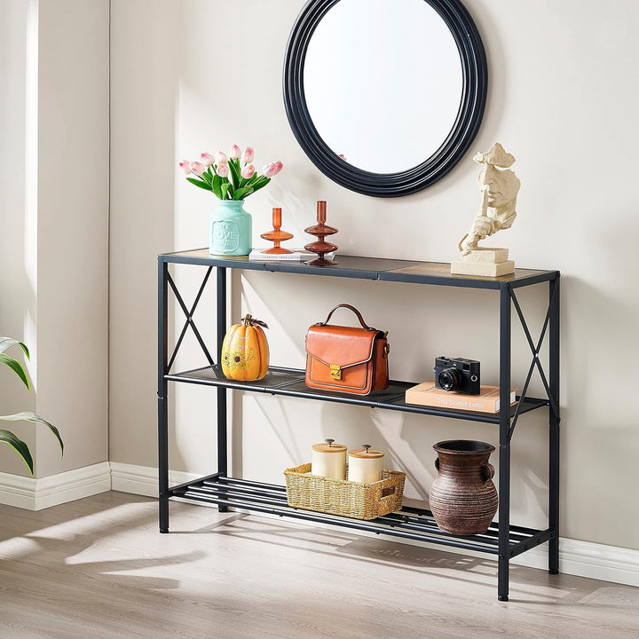 3 Tier Entryway Table, Rustic Brown&Black