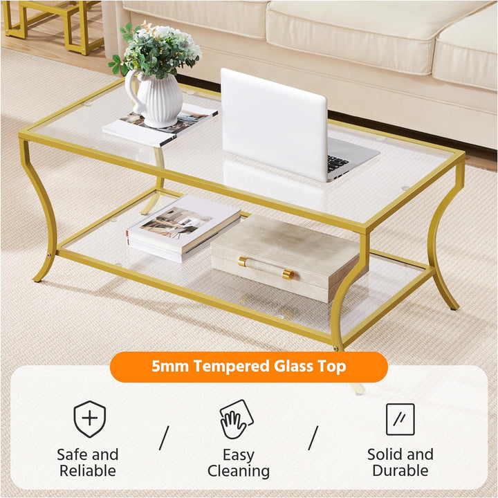 Rectangular Glass Coffee Table, Gold