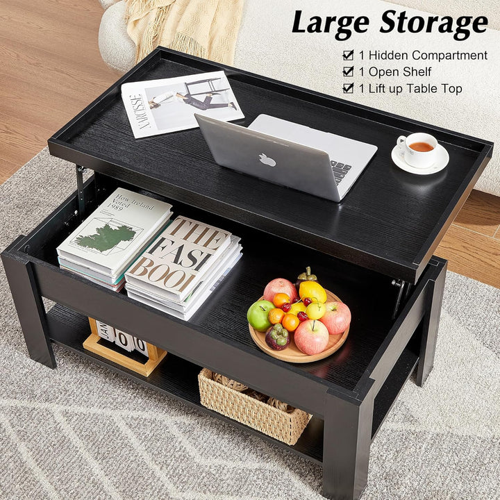 Lift Top Coffee Table with Hidden Storage, Dark Black