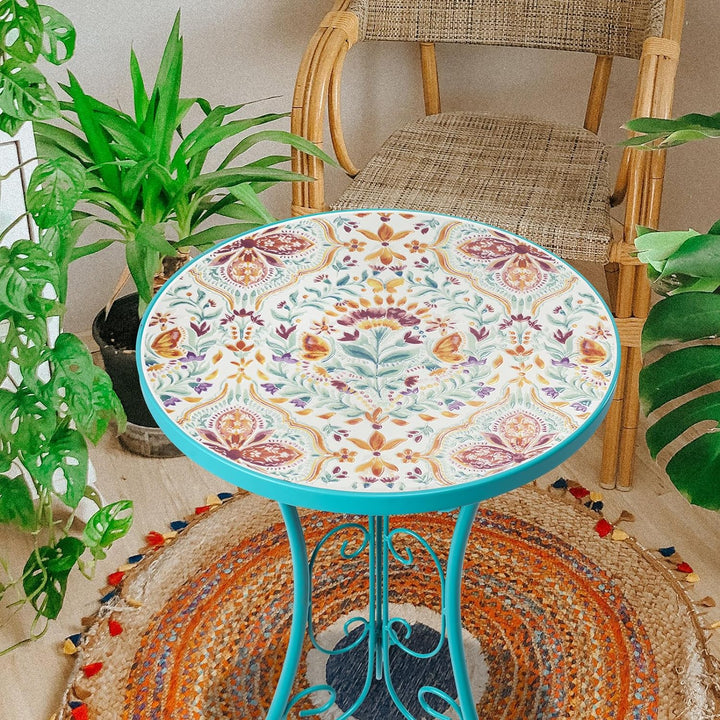 Mosaic Patio Side Table, 14" Round Folding