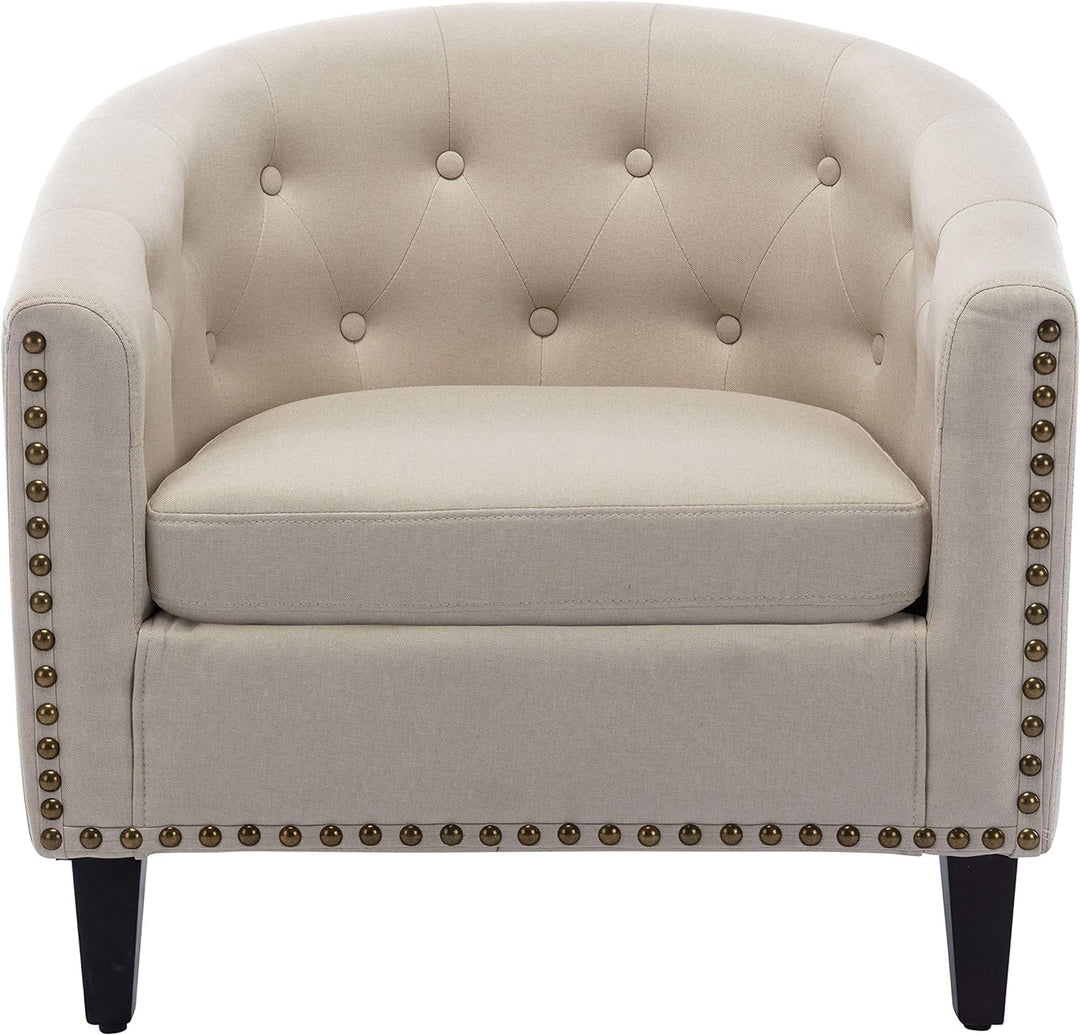 Upholstered Accent Armchair Linen Fabric Barrel Chairs