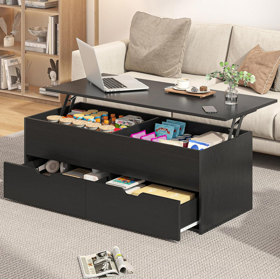 Lift Top Coffee Table with Hidden Storage, 3-Tier Modern Tea Table, Black