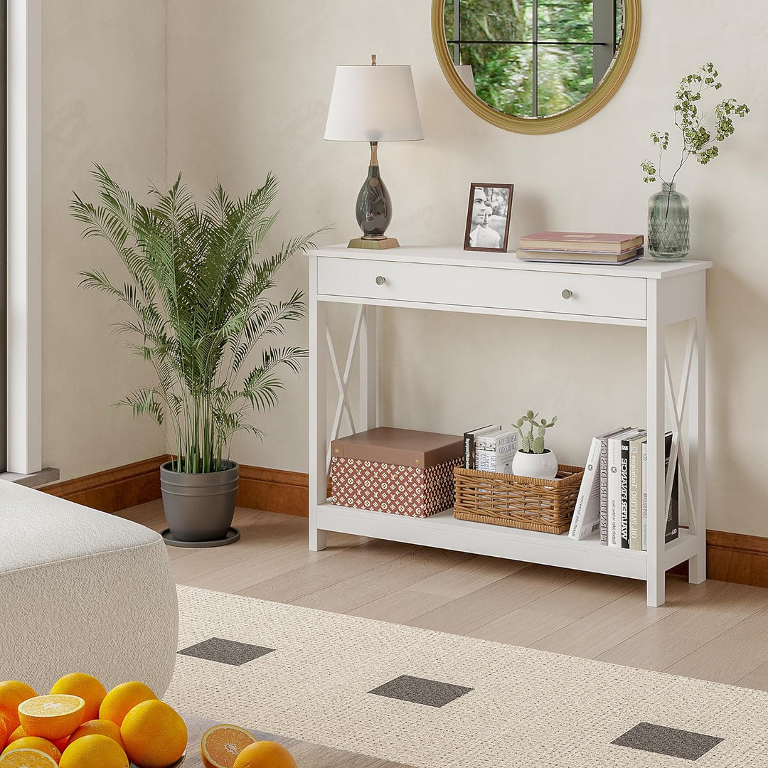 Oxford Design Console Table, White Foyer Table