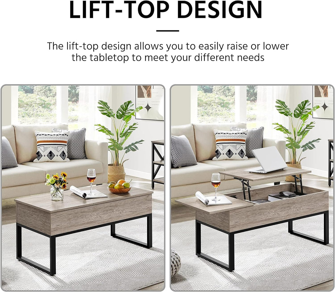 Lift Top Coffee Table with Hidden Storage, Wooden, Gray