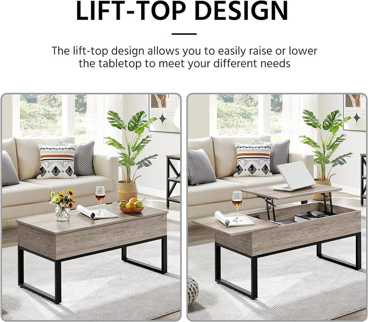 Lift Top Coffee Table with Hidden Storage, Wooden, Gray