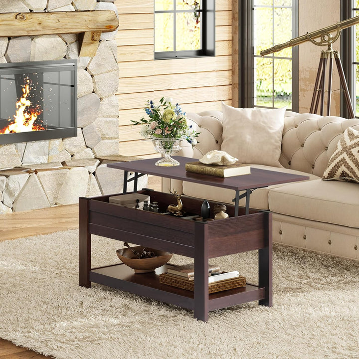 Modern Lift Top Coffee Table with Storage Shelf, Hidden Compartment