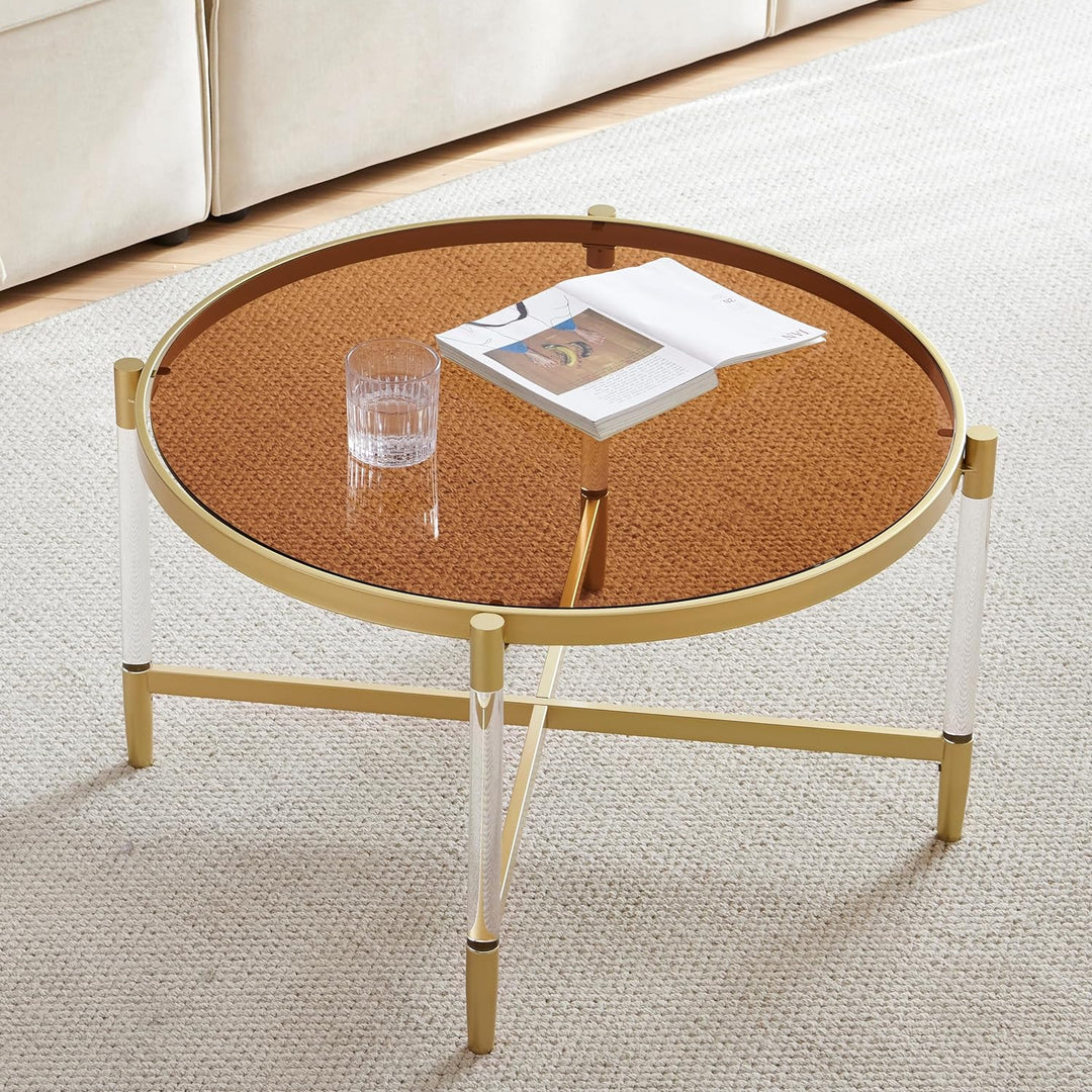 Modern Glass Coffee Table, Clear Glass Top & Clear Acrylic Legs