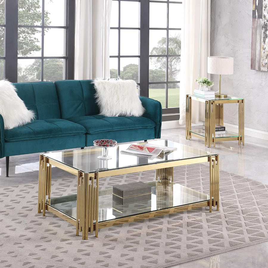 48" Rectangular Glass Coffee Table, Gold