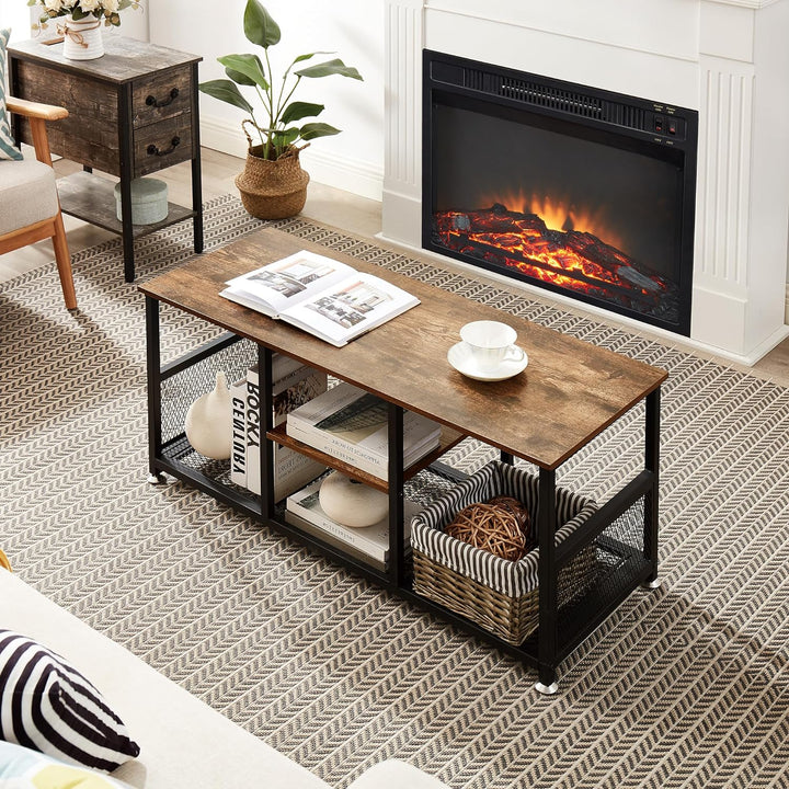 Stylish White and Gold Coffee Table, Modern Rectangle Design, Retro Brown