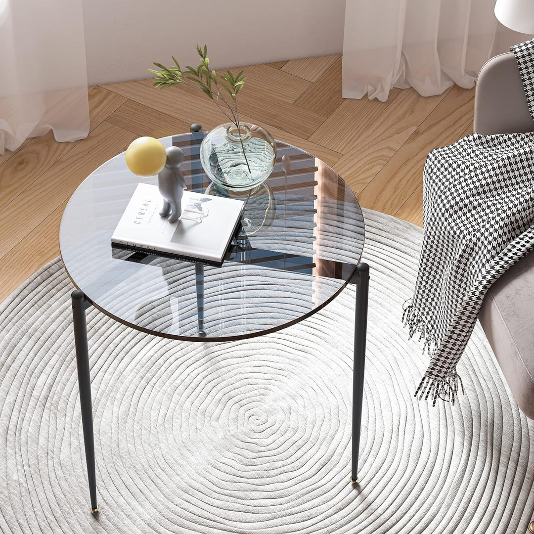 Modern End Table Round: 19.8" Tempered Glass (Grey)