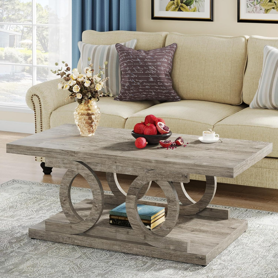 Rustic Farmhouse Coffee Table, 47-Inch Rectangular Wood, Grey