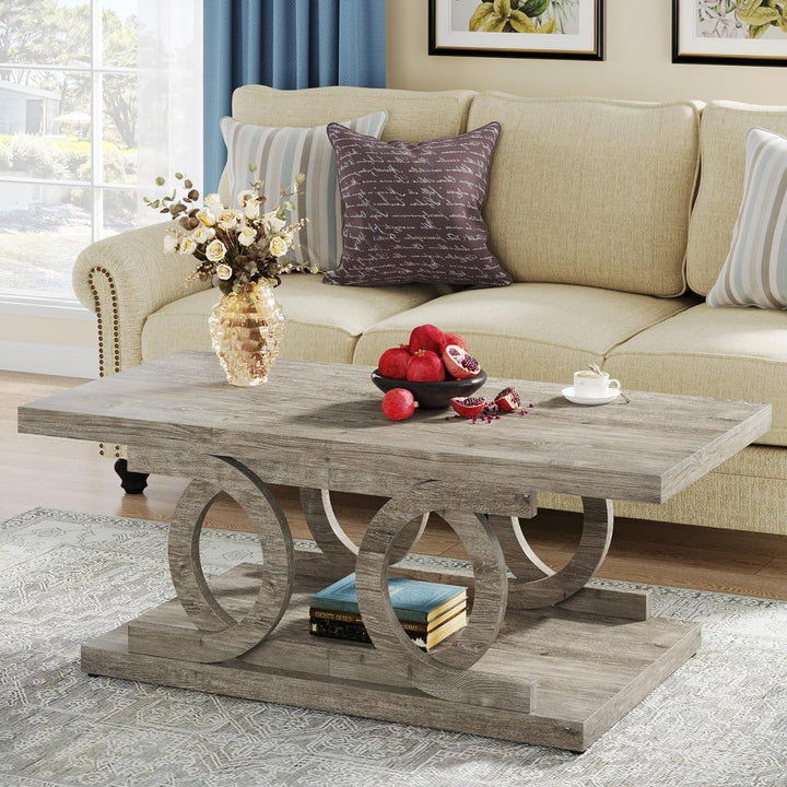 Rustic Farmhouse Coffee Table, 47-Inch Rectangular Wood, Grey