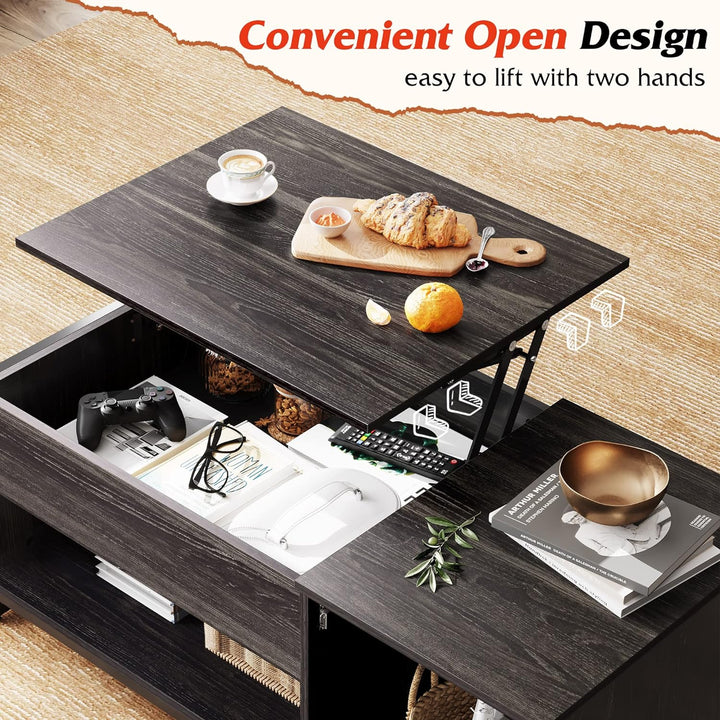 Lift Top Coffee Table with Hidden Storage, Black Wood