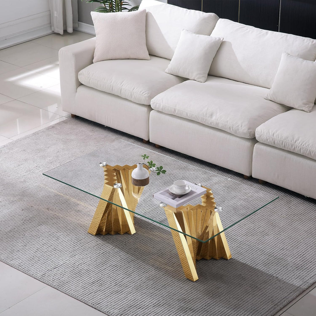 Modern Glass and Gold Stainless Steel Coffee Table, Gold21