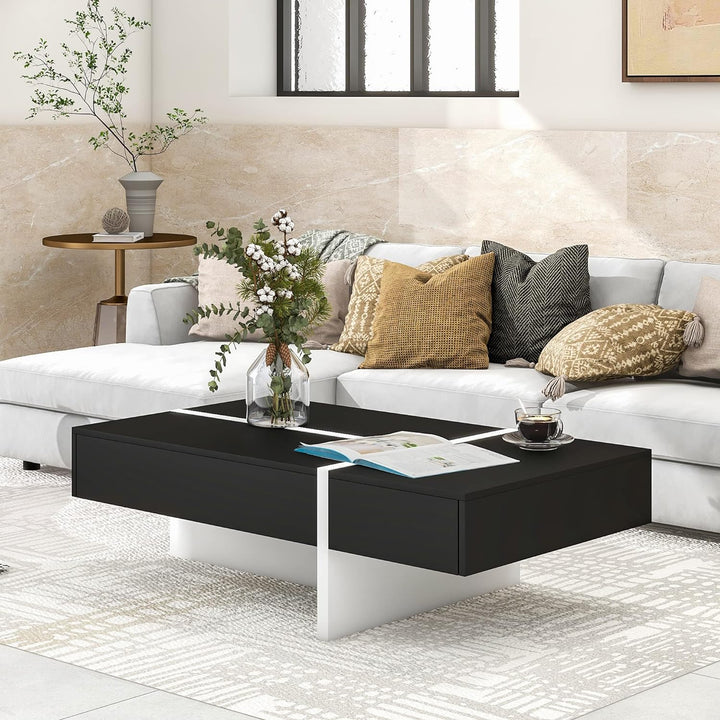 Merax Modern High Gloss Coffee Table, Contemporary Rectangle Living Room Furniture, Black