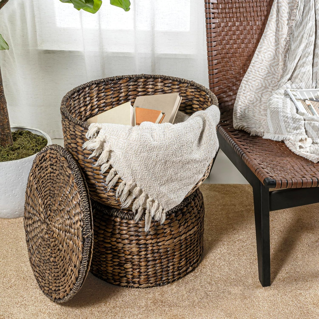 Bhola Storage Accent Table, 18", Brown Wash