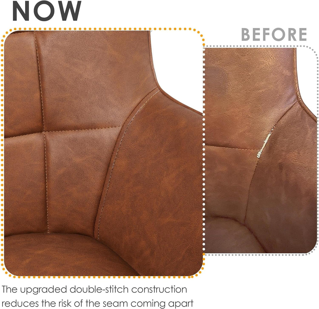 Leather Accent Chairs, Living Room Chairs Leather Large Armchairs Accent Chairs with Metal Legs, Camel