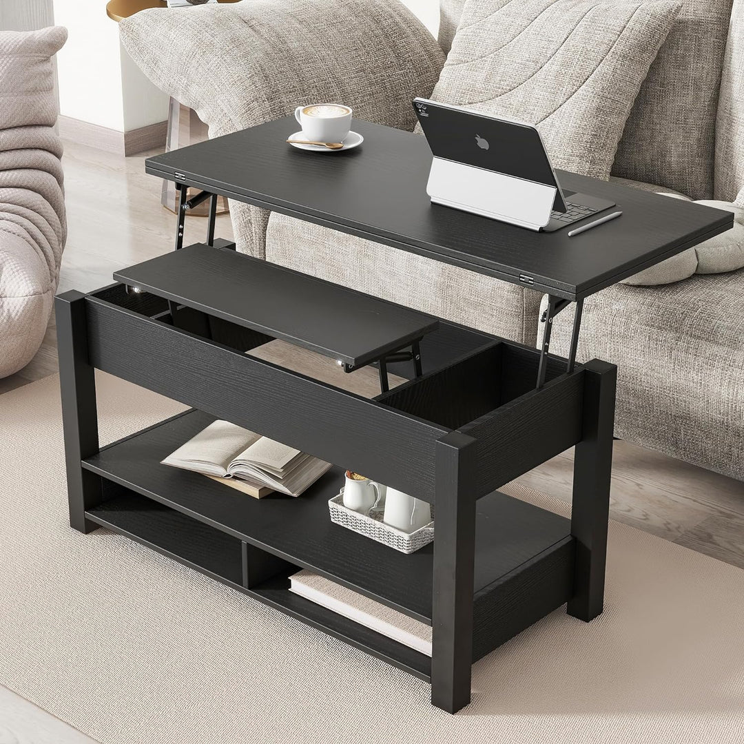 Merax Modern Lift Top Coffee Table, Convertible Dining, Black