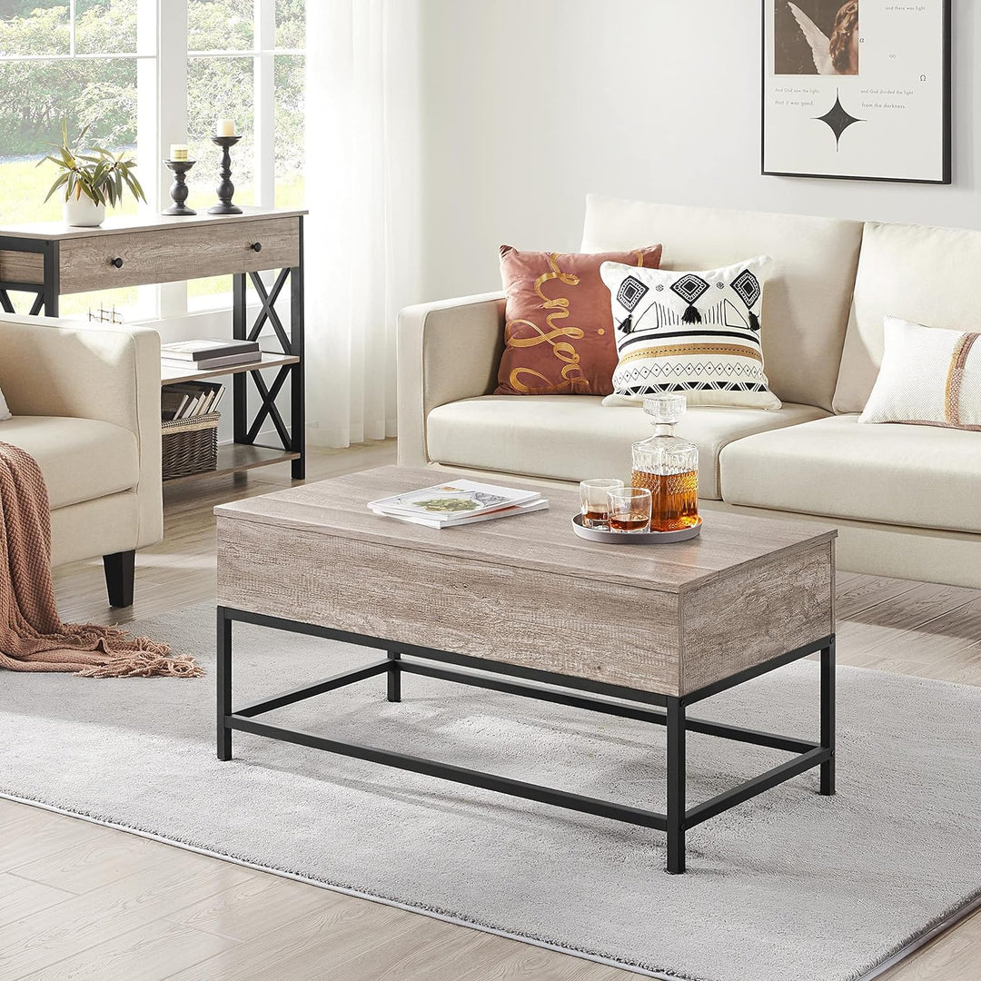 Lift Top Coffee Table with Storage, Wood Center Table, Gray