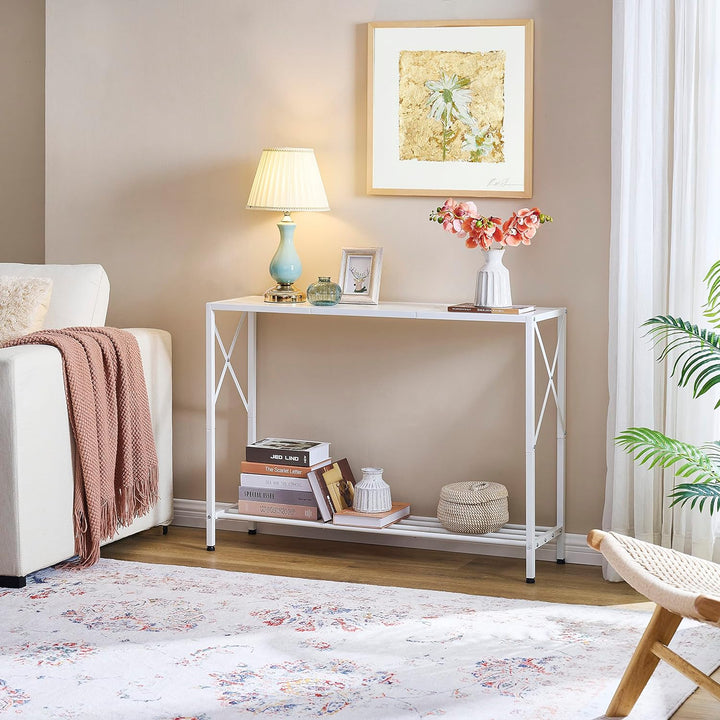 Console Table, 2-Tier Industrial Entryway, White