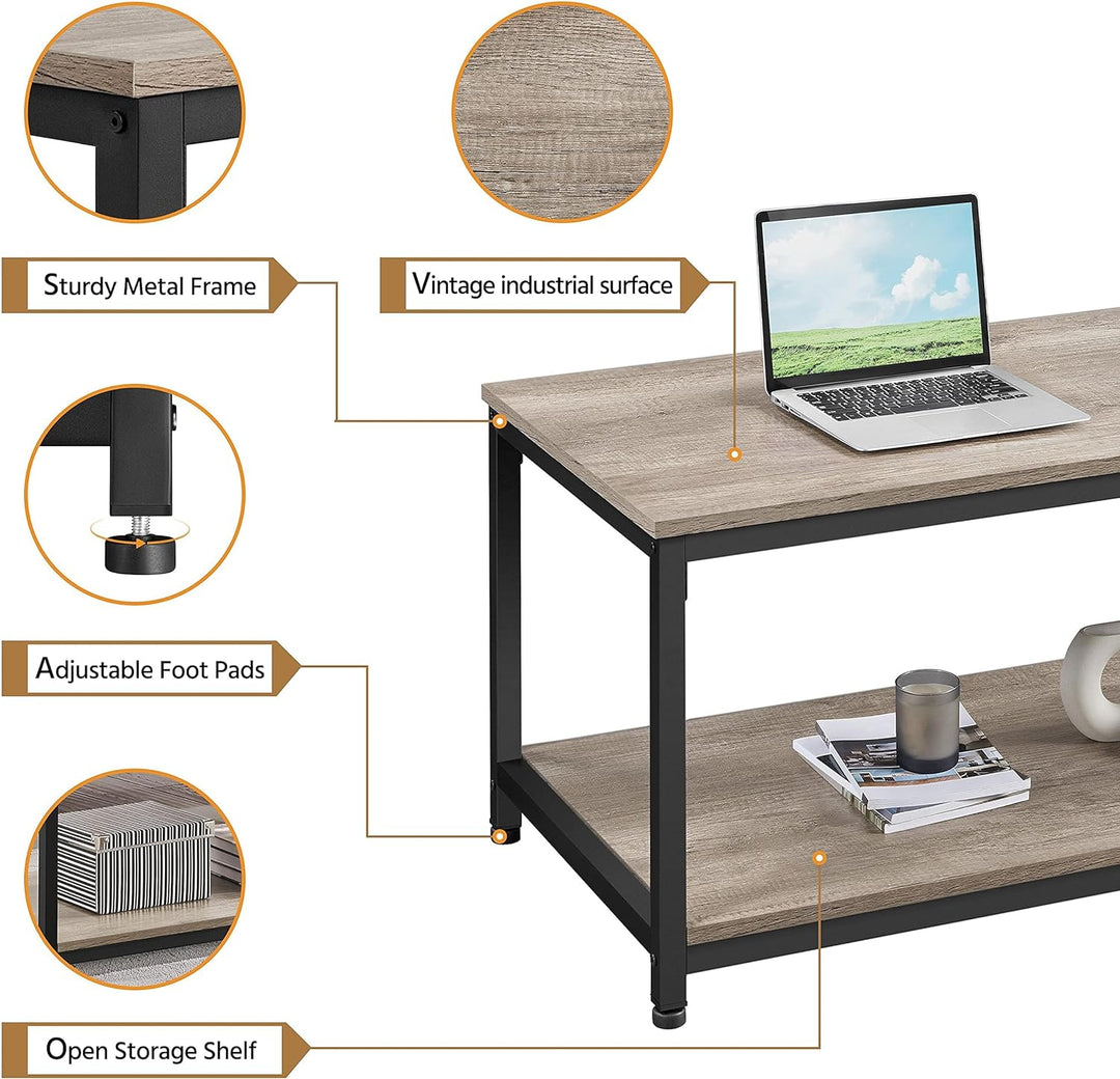 Stylish 2-Tier Industrial Coffee Table with Storage, Gray