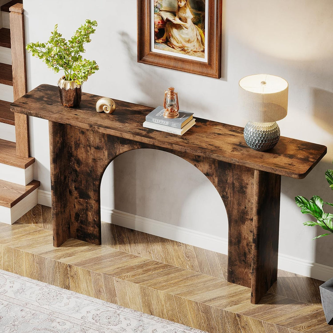 63-Inch Farmhouse Console Table, Rustic Entryway