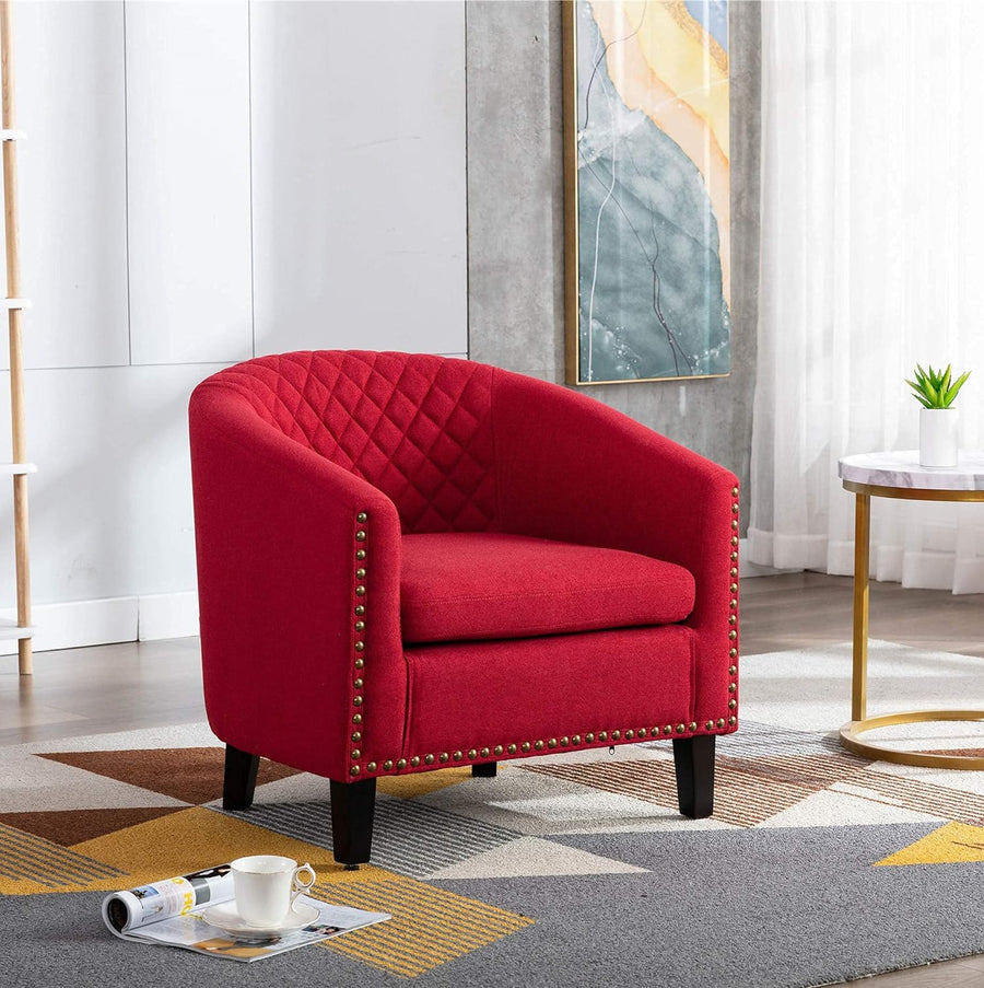 Armchair Barrel Club Chair,Modern Line Fabric Accent Chair (Red)