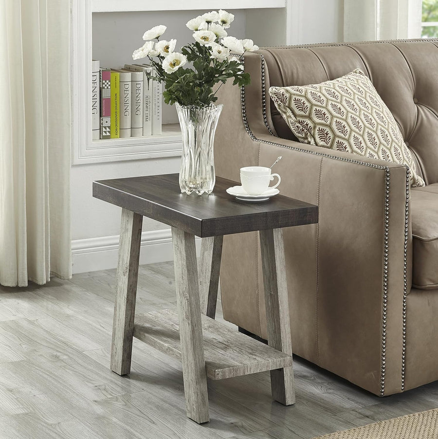 Athens Wood Small End Table, Weathered Walnut Gray