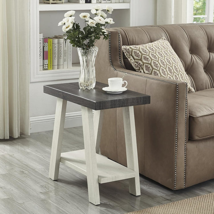 Athens Wood Small End Table, Charcoal Beige