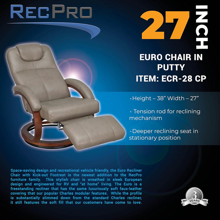 Charles 28" RV Euro Chair Recliner Putty Furniture