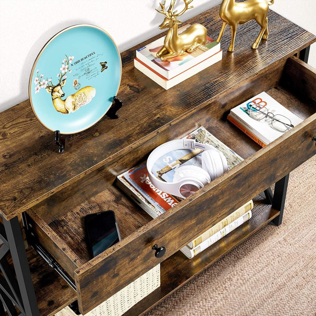 Console Table with Drawer, Sofa Table, Brown