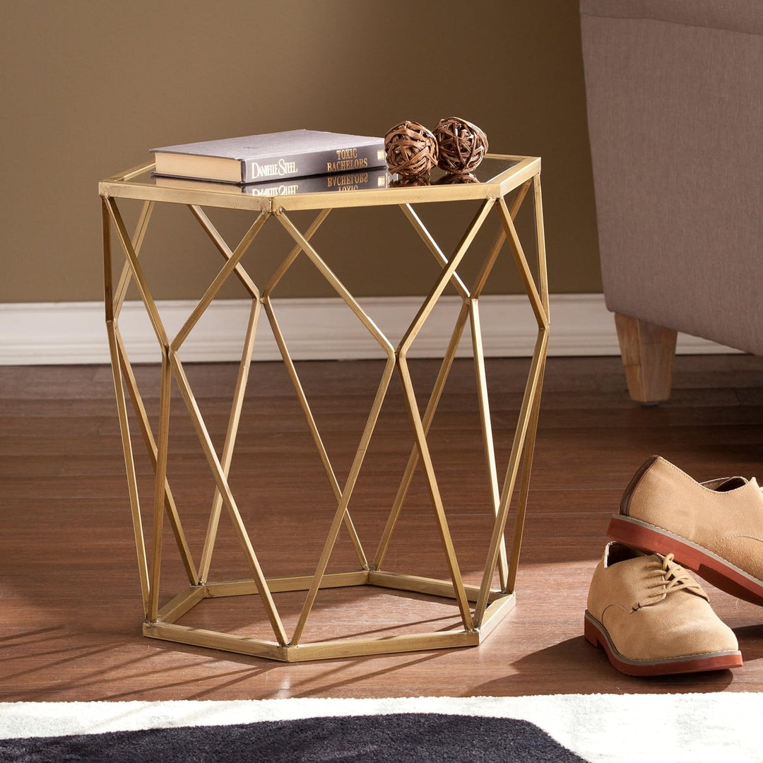 Joelle Geometric Accent Table, Soft Gold, Antique Mirror