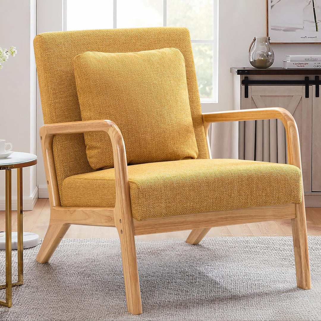 Mid-Century Modern Accent Chair,Fabric,Yellow