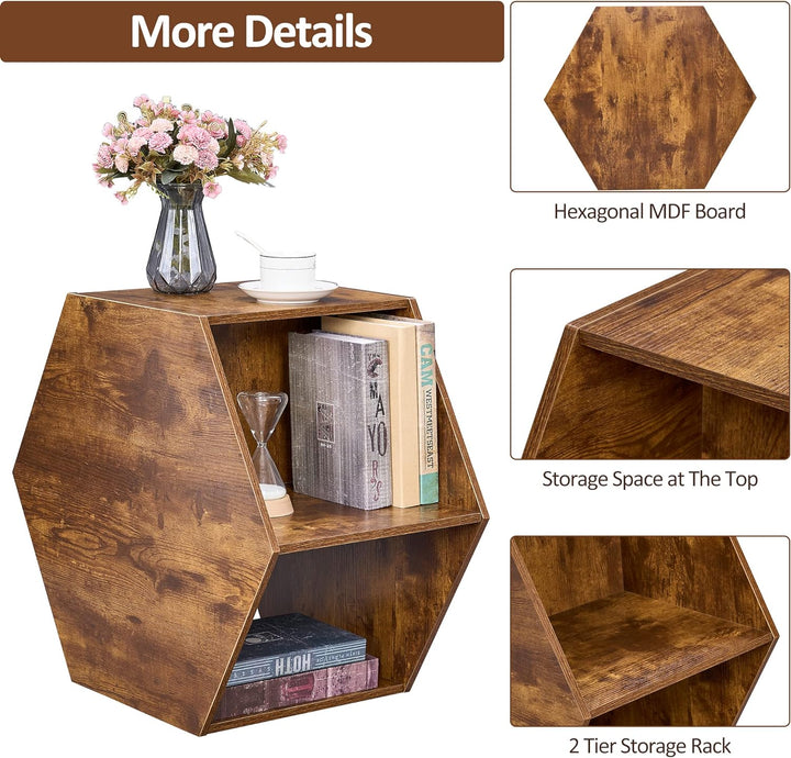 Hexagonal Small Coffee Table with Open Storage, Brown