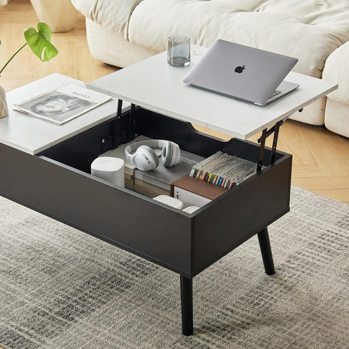 Lift Top Coffee Table with Hidden Sliding Storage Drawer, White