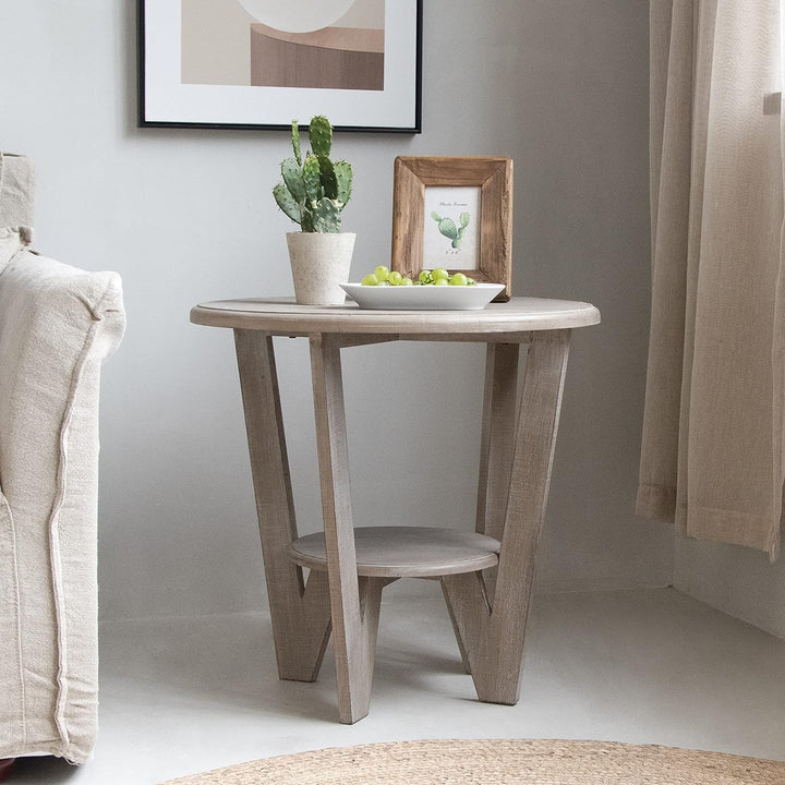 Round Farmhouse End Table Grey Accent Table