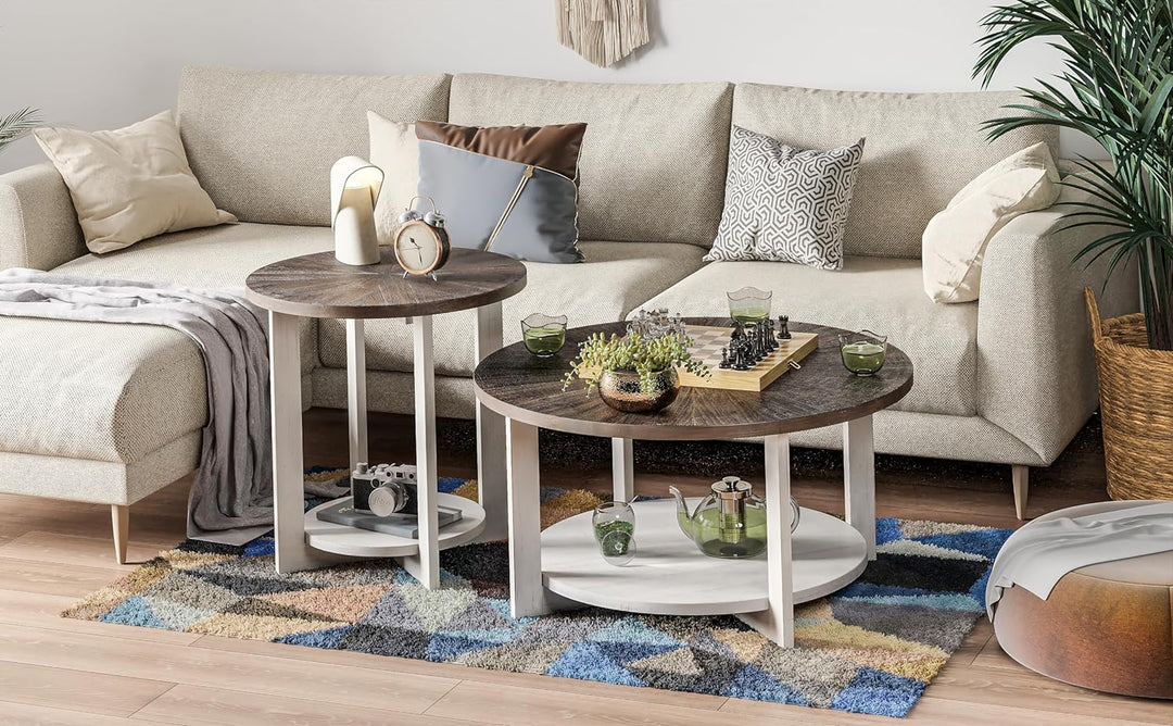 Rustic Farmhouse Coffee Table with Distressed Wood Top, Brown