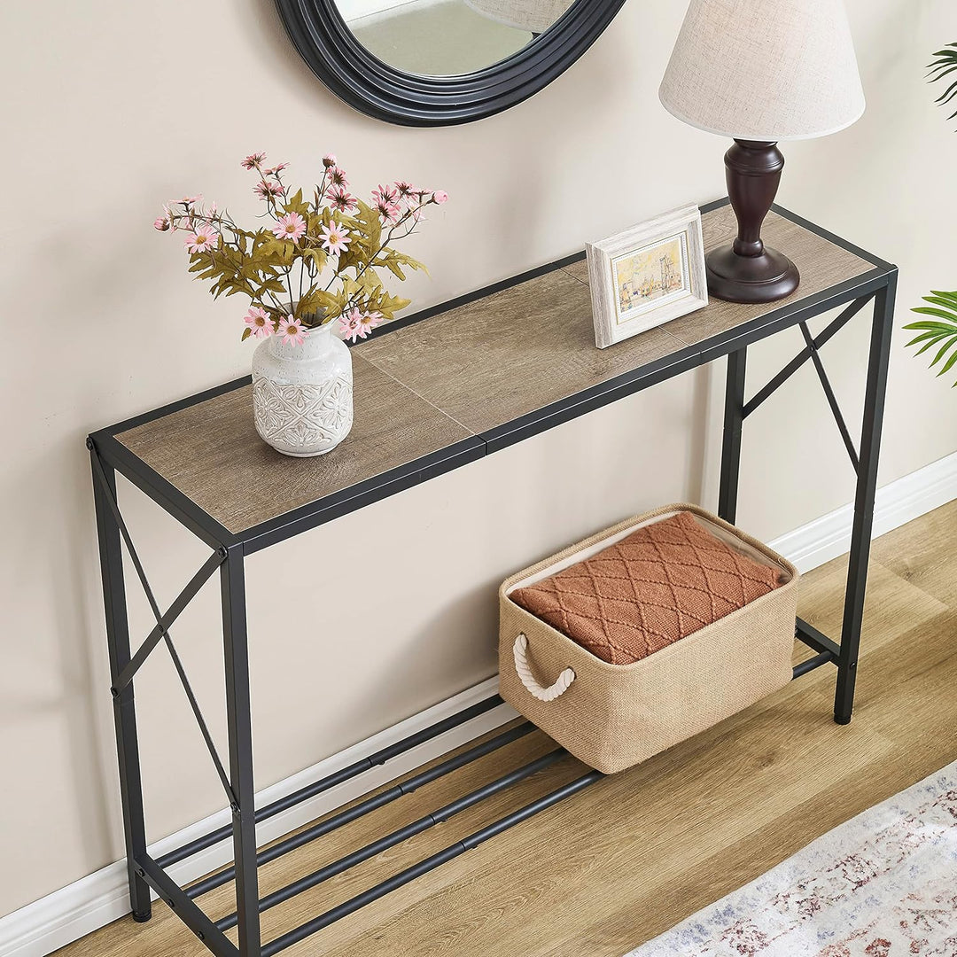 Console Table, 2-Tier Industrial Entryway, Grey & Black