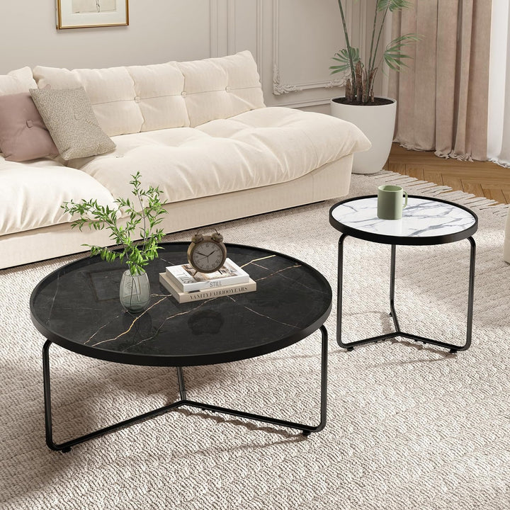 Stylish Black Coffee Table, White End Table Set