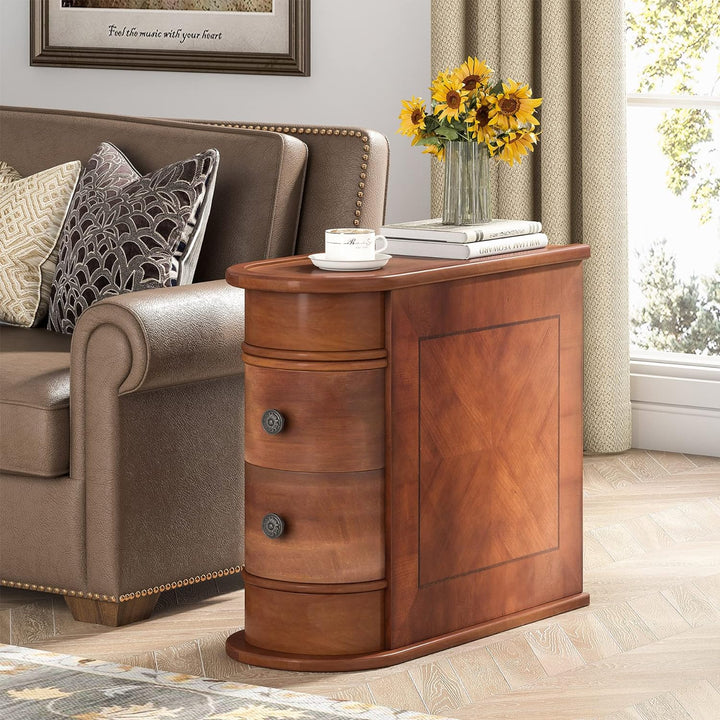 End Table, Sofa Side Table with Storage Brown