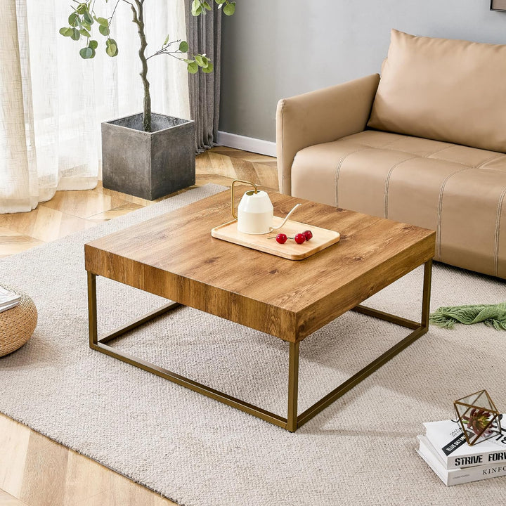 Pvillez Wooden Coffee Table, Modern Solid Wood Center Table, Brown