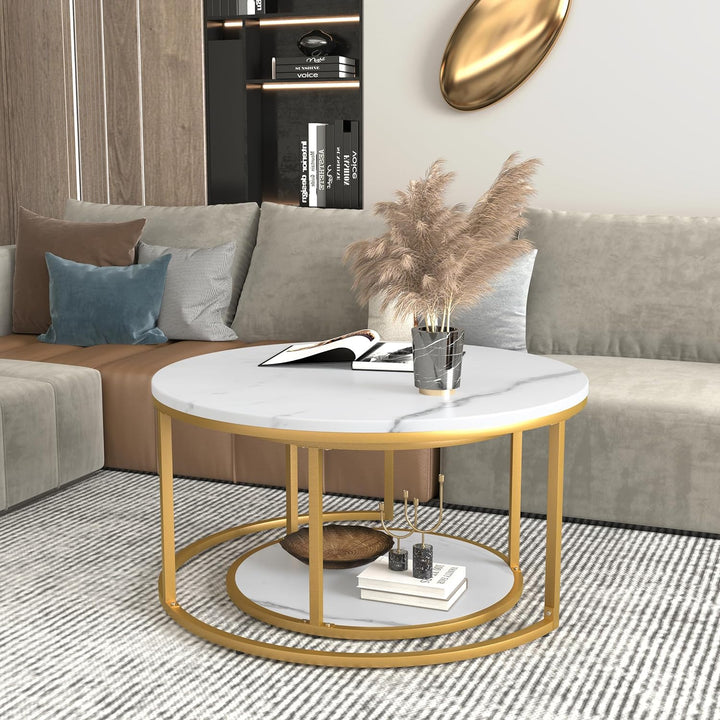 Elegant Modern Round Coffee Table Set, White