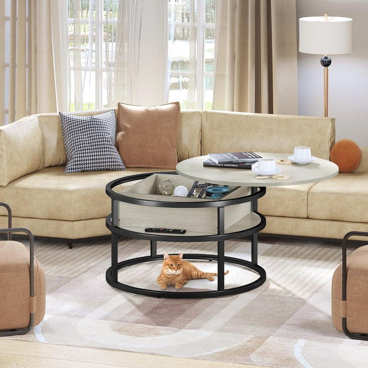 YITAHOME Round Lift Top Coffee Table, Modern Coffee Tables, White Oak