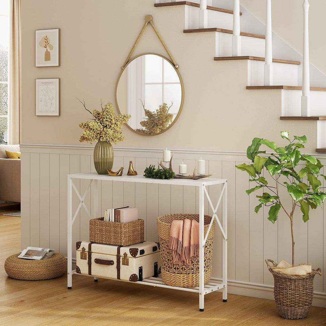 Console Table, 2-Tier Industrial Entryway, White