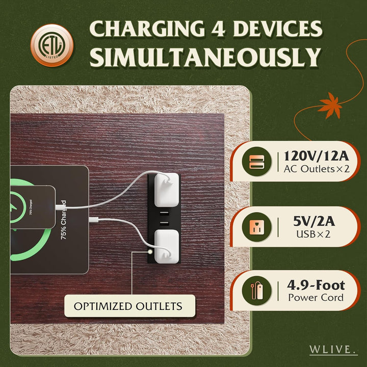 Narrow End Table with Charging Station, Espresso